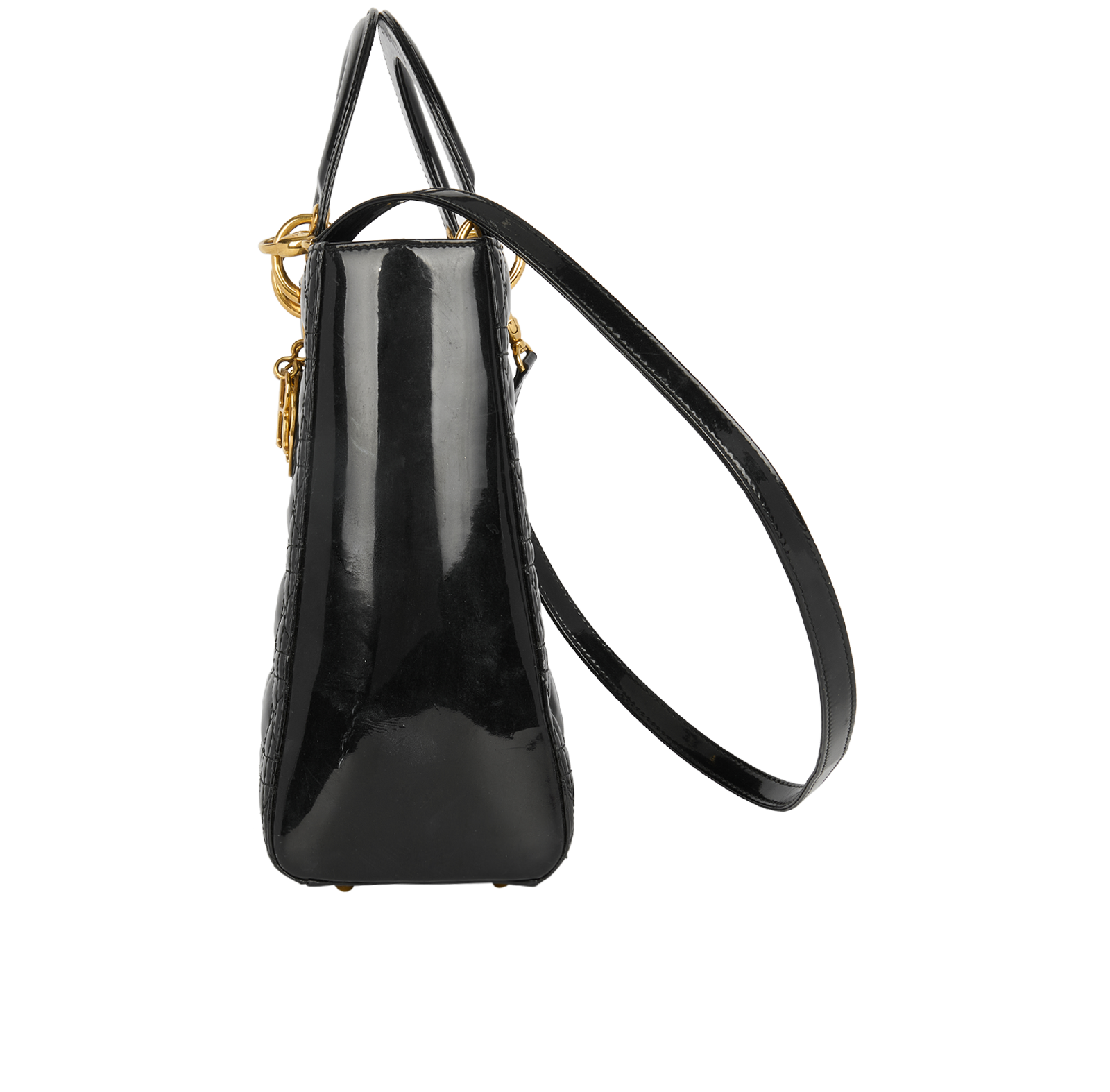 Large Lady Dior, &pound;1,250, Handbags, Black, Patent Leather, Bottom view